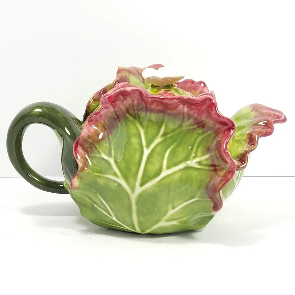 Rare VTG‎ Red Leaf Lettuce Kale Shaped Teapot by Jay Willfred for Andrea Sadek